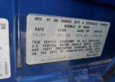 2009 Chevrolet Aveo Ls from USA, damaged, VIN KL1TD56E09B661361